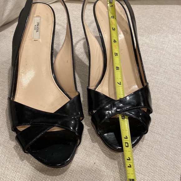 PRADA SLING BACK SANDALS BLACK PATENT MADE IN ITALY SIZE 41.5 - Picture 14 of 16